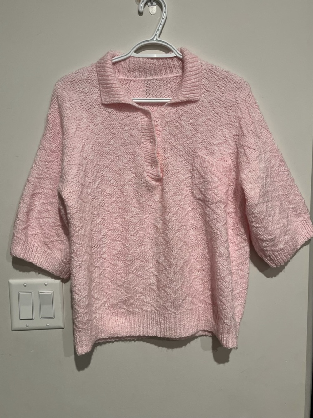Vintage light pink short sleeve collared knit sweater